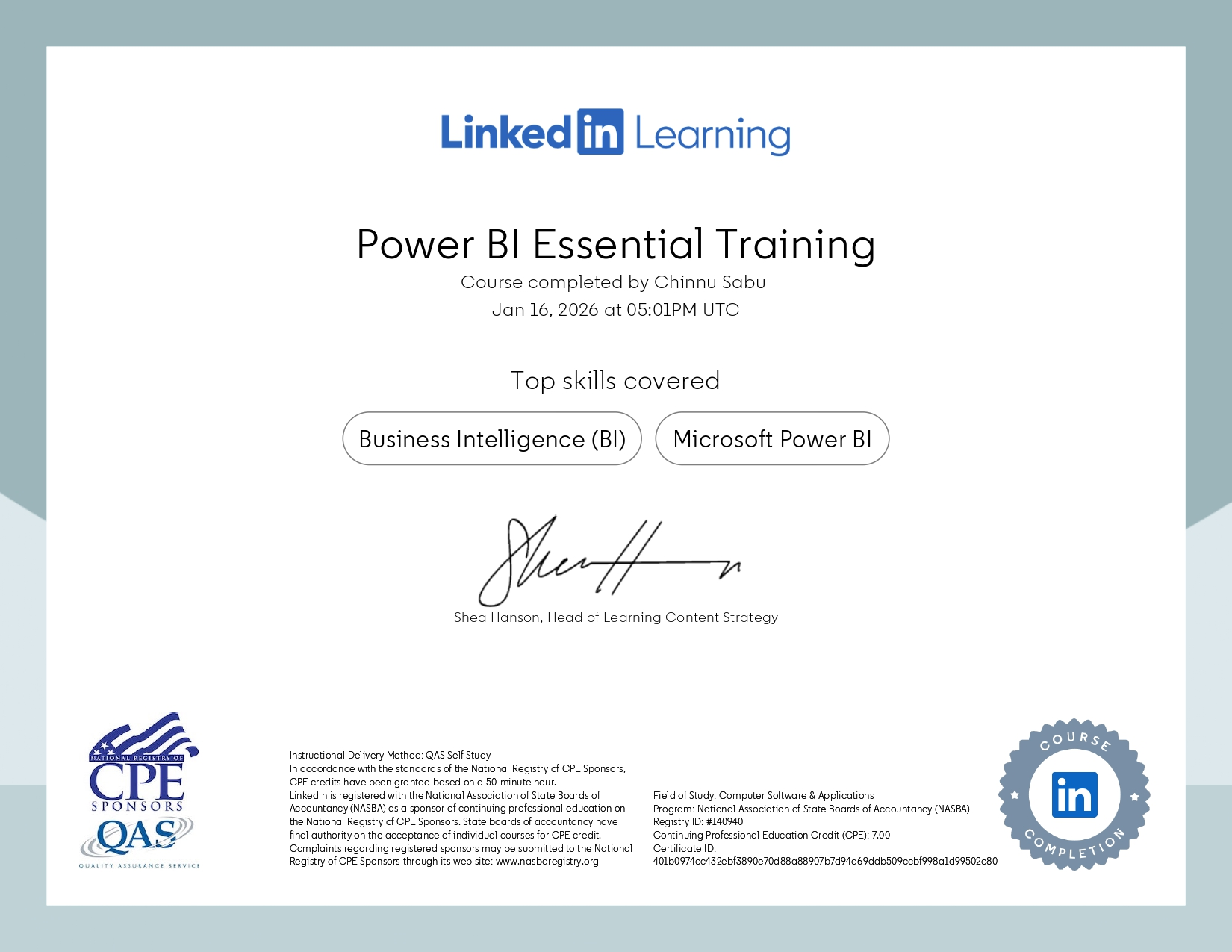 LinkedIn Learning Power BI Certification